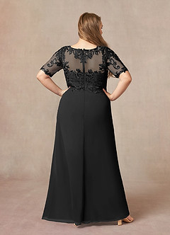 Azazie Amedeus Mère de la mariée Robes Robe Trapèze en Mousseline de soie Col V en dentelle Noir image7