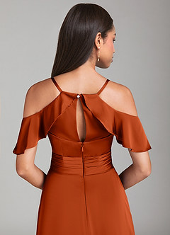 Azazie Dakota Bridesmaid Dresses Paprika A-Line Off the Shoulder Stretch Satin Dress image6
