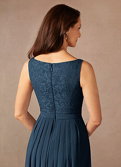 Azazie Ainsling Mother of the Bride Dresses Dark Navy A-Line Square Neckline Lace Chiffon Dress image18