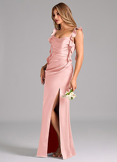 Azazie Jessamine Robes de demoiselle d'honneur Robe Fourreau en Satin extensible Corset Rose Poudré image5