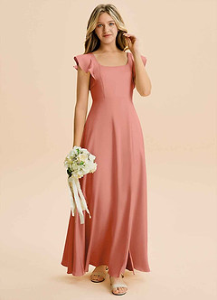 Azazie Bondi Junior A-Linie Seitliche Cut-Outs Stretch-Satin Kleid Lachsrosa image4