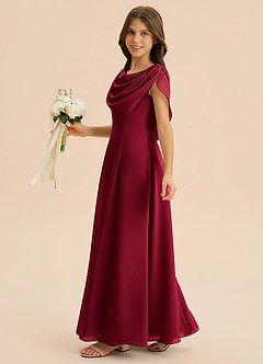Azazie Lambie Junior Burgundy A-Line Pleated Chiffon Dress image4