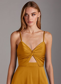 Azazie Jenna Bridesmaid Dresses Butterscotch A-Line Pleated Stretch Satin Dress image6
