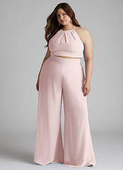Azazie Kenzi Bridesmaid Dresses Blushing Pink Pleated Chiffon Jumpsuit image8
