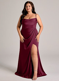 Azazie Johana Bridesmaid Dresses Mulberry Mermaid Off the Shoulder Stretch Satin Convertible Dress image13
