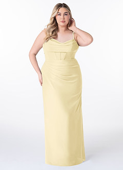 Azazie Mai Bridesmaid Dresses Lemon Sorbet Sheath Pleated Chiffon Dress image7