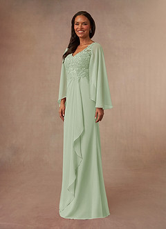 Azazie Perry Kleider für die Brautmutter Meerjungfrau-Linie V-Hals Spitze Chiffon Kleid Staubiger Salbeigrün image2