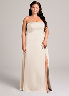 Azazie Wren Brudtärnklänningar Klä av A-Linje i Stretch Satin Axelbandslös Vit Alabaster Konvertibel image9