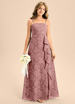 Azazie Kaylee Junior Dusty Rose A-Line with Belt Floral Burnout Dress image4