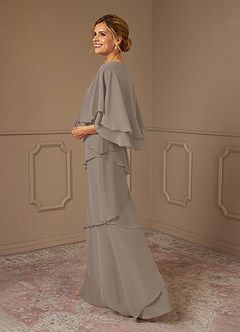 Azazie OHara Mother of the Bride Dresses Taupe A-Line V-Neck Chiffon Dress image2