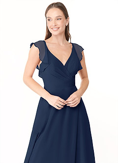 Azazie Yoko Bridesmaid Dresses Dark Navy A-Line Ruched Chiffon Dress image5