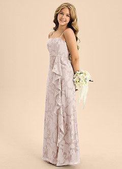 Azazie Kaylee Junior Blushing Pink A-Line with Belt Floral Burnout Dress image5