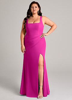 Azazie Mero Bridesmaid Dresses Fuchsia Sheath Pleated Chiffon Dress image9