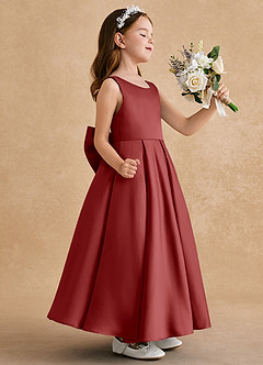 Azazie Honey Bear Flower Girl Dresses Rust A-Line Pleated Matte Satin Dress image2