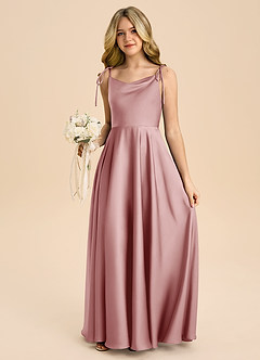 Azazie Popsy Junior Dusty Rose A-Line Bow Stretch Satin Dress image5