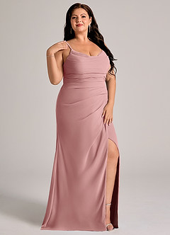 Azazie Deandra Przymierzanie sukienek w domu Syrena Pofałdowany Szyfon Do ziemi Sukienka image11