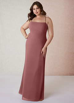 Azazie Tayla Bridesmaid Dresses Desert Rose Sheath Square Neckline Chiffon Dress image6