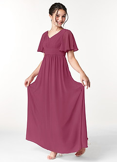 Azazie Temeka Junior Mulberry A-Line Pleated Chiffon Dress image3