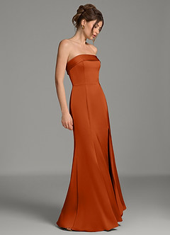 Azazie Helena Bridesmaid Dresses Burnt Orange Mermaid Strapless Stretch Satin Dress image3