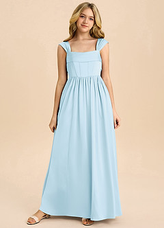 Azazie Hattie Junior Sky Blue A-Line Pleated Stretch Satin Dress image8
