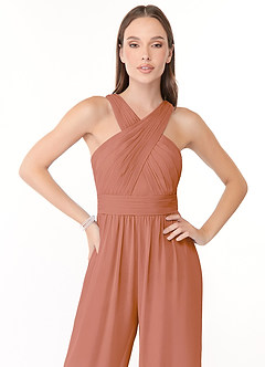 Azazie Berdie Abiti da Damigella Tuta in Chiffon con Scollo Halter Più Tagliato image5