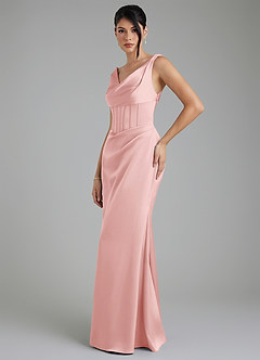 Azazie Spencer Bridesmaid Dresses Powder Pink Mermaid Pleated Stretch Satin Dress image3