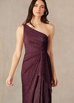 Azazie Jocelyn Mother of the Bride Dresses Berry Sheath One Shoulder Metallic Mesh Dress image4