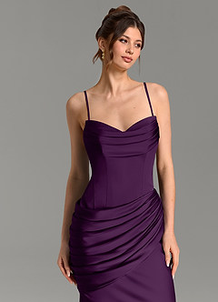 Azazie Zorah Vestidos de damas de honor Vestido Uva de Satén Elástico de Corte Sirena Convertible con Corsé image7