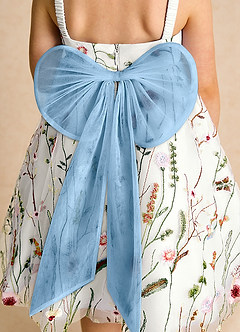 Azazie Peppa Flower Girl Dresses Ivory Steel Blue A-Line Sweetheart Neckline Tulle Dress image6