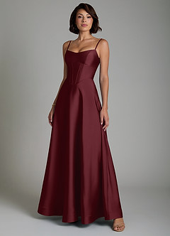 Azazie Nona Vestidos de damas de honor Vestido Cabernet de Satén Elástico de Línea A con Plisado image6