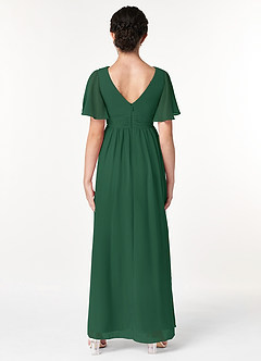 Azazie Temeka Junior Dark Green A-Line Pleated Chiffon Dress image2