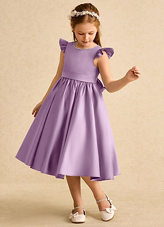 Azazie Dumpling Flower Girl Dresses Wisteria A-Line Bow Matte Satin Dress image3