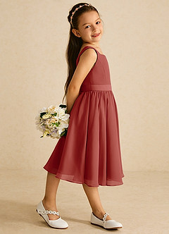 Azazie Ari Flower Girl Dresses Terracotta A-Line Sleeveless Chiffon Dress image3