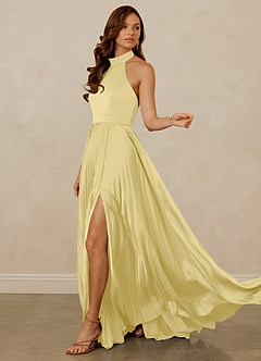 Christian Siriano Bridal for Azazie 1007 Brautjungfernkleider A-Linie Plissee Stretch-Satin Kleid Zitronensorbet image5