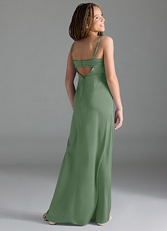 Azazie Leonis Junior Matcha A-Line Pleated Stretch Satin Dress image5