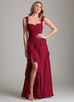 Azazie Sloane Bridesmaid Dresses Burgundy A-Line Sweetheart Neckline Chiffon Dress image3