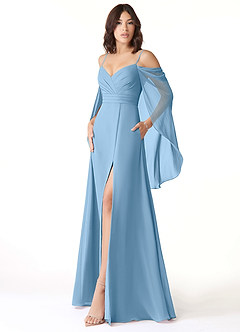 Azazie Cienna Bridesmaid Dresses Steel Blue A-Line Off the Shoulder Chiffon Dress image4