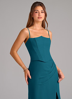 Azazie Jenine Brautjungfernkleider Meerjungfrau-Linie Schulterfrei Chiffon Kleid Tintenblau image2