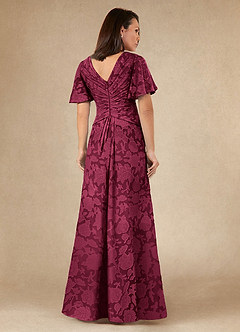 Azazie Emmeline Mother of the Bride Dresses Burgundy A-Line Pleated Floral Burnout Dress image5
