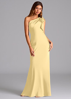 Azazie Yuanna Robes de demoiselle d'honneur Robe Sirène en Satin extensible Une épaule Beurre image3