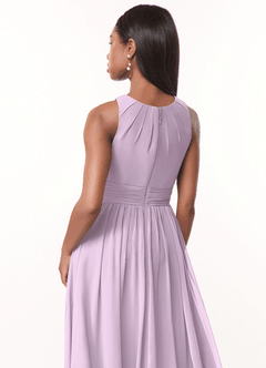 Azazie Harper Bridesmaid Dresses Frosted Lilac A-Line Pleated Chiffon Dress image4