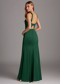 Azazie Elana Bridesmaid Dresses Dark Green Sheath Side Slit Stretch Satin Dress image2