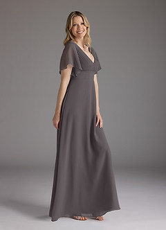 Azazie Alessa Mother of the Bride Dresses Steel Grey A-Line V-Neck Pleated Chiffon Dress image2