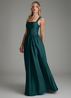 Azazie Nevaeh Bridesmaid Dresses Pine A-Line Corset Stretch Satin Dress image5