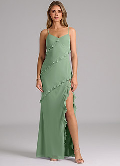 Azazie Nancie Abiti da Damigella Abito Sirena in Chiffon Increspato Matcha image1