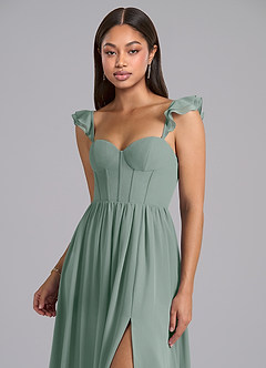 Azazie Denisse Brautjungfernkleider A-Linie Gestreift Chiffon Kleid Silberner Salbei image6