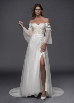 Azazie Stevie Abiti da Sposa Abito A-Line in Tulle a Spalla Scoperta Bianco Diamante Champagne image1
