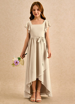 Azazie Milly Girls Formal Flower Girl Dresses Champagne A-Line Pleated Chiffon Dress image3