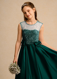 Azazie Candy Girl Flower Girl Dresses Pine Ball-Gown Bow Matte Satin Dress image8