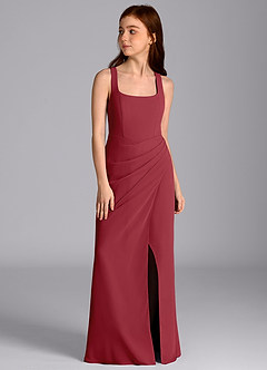Azazie Mero Junior Meerjungfrau-Linie Plissee Chiffon Kleid Granatapfelrot image5